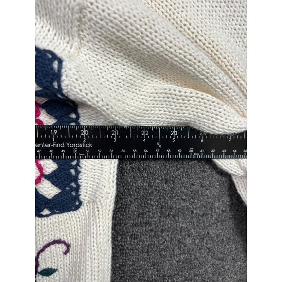 VTG Colleen’s Collectables Hand Knit Sweater Heavy Floral Rose Baggy Women Sz L - Picture 6 of 6